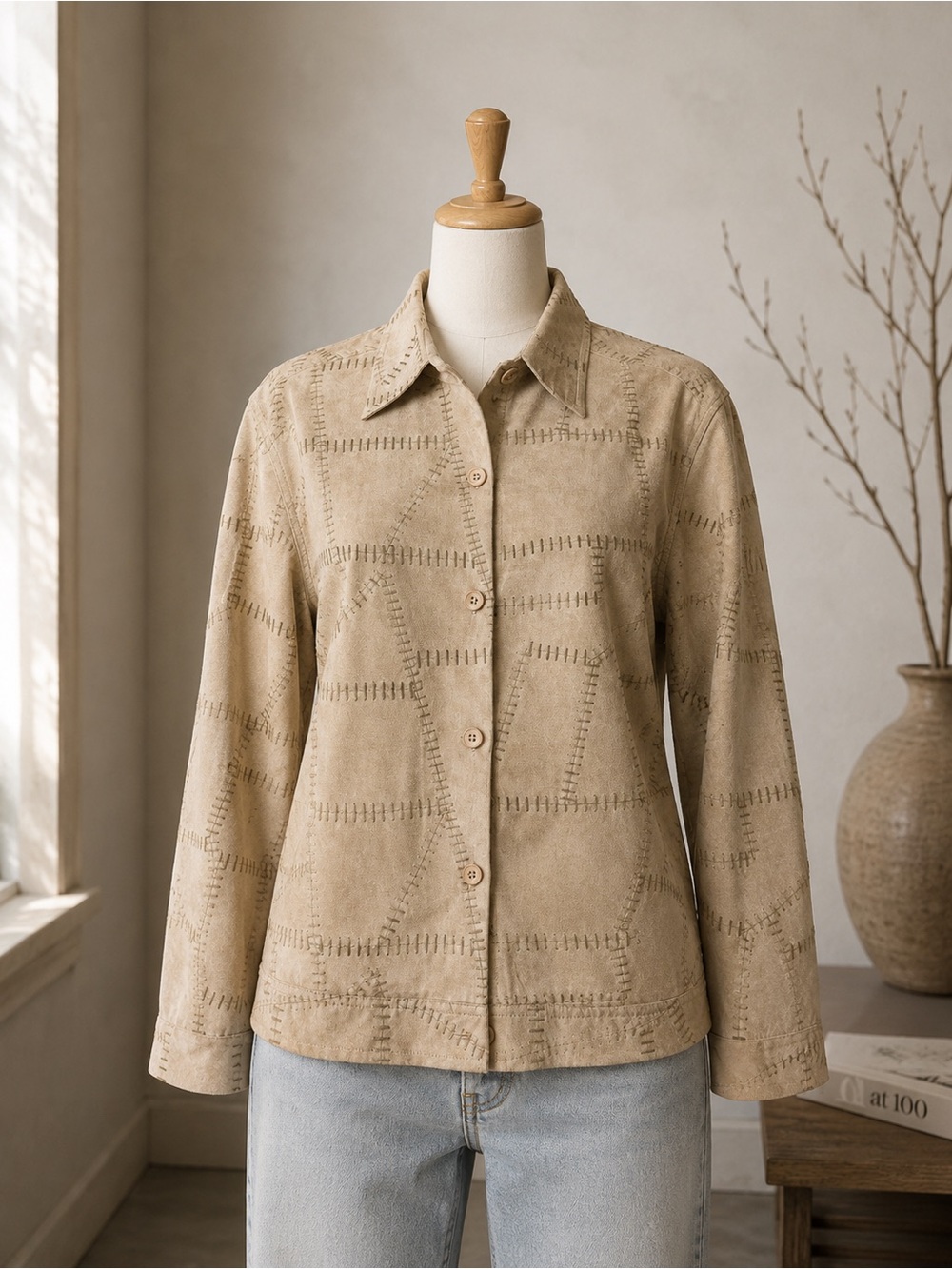 Tantrums Collection Faux Suede Patchwork Button Up Jacket Large